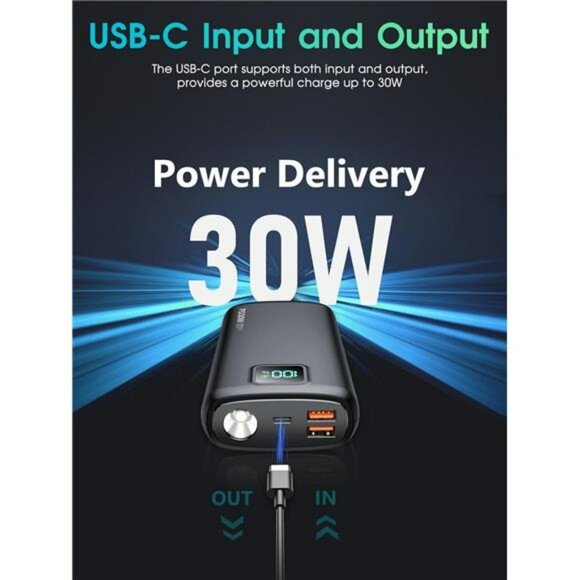 40000mAh portable power bank fast charge USB C LED display flashlight black - Picture 3 of 7